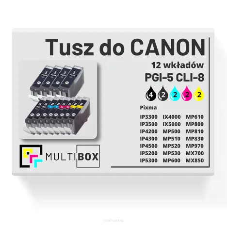 12-PAK Multibox Tusz do CANON PGI5 CLI8 black pigment / black / cyan / magenta / yellow zamiennik