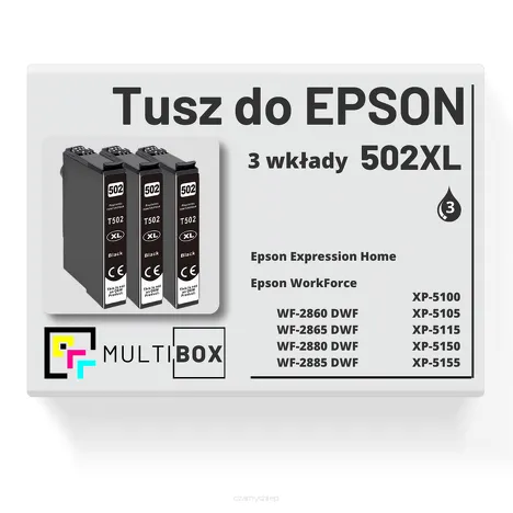 3-PAK Multibox Tusz do EPSON 502XL T02W1 C13T02W14010 black zamiennik