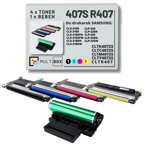 5-PAK Multibox 4x Toner + 1x Bęben do SAMSUNG 407S CLTR407 CLP320 CLP325 CLX3185 1.5K/1K/24K CMYK zamiennik