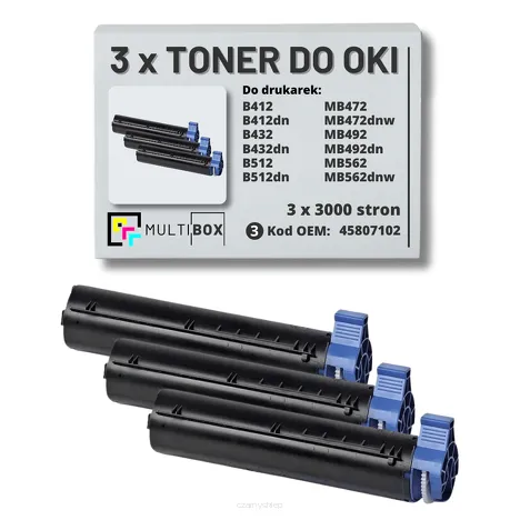 3-PAK Multibox Toner do OKI B412 B432 B512 MB472 MB492 MB562 45807102  zamiennik