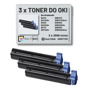 3-PAK Multibox Toner do OKI B412 B432 B512 MB472 MB492 MB562 45807102  zamiennik