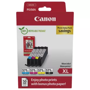 Canon oryginalny tusz CLI571XL + 50 x Papier 0332C006 0332C005 black / cyan / magenta / yellow 4-pak