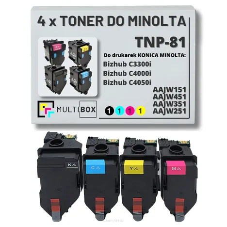 4-PAK Multibox Toner do KONICA MINOLTA TNP81 AAJW151 AAJW451 AAJW351 AAJW251 BIZHUB C3300i C4000i 13.0K/3x9.0K CMYK zamiennik