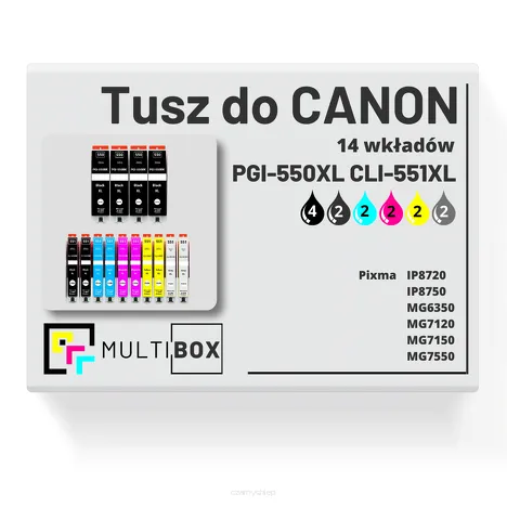 14-PAK Multibox Tusz do CANON PGI550XL CLI551XL  black pigment / black / cyan / magenta / yellow / grey zamiennik