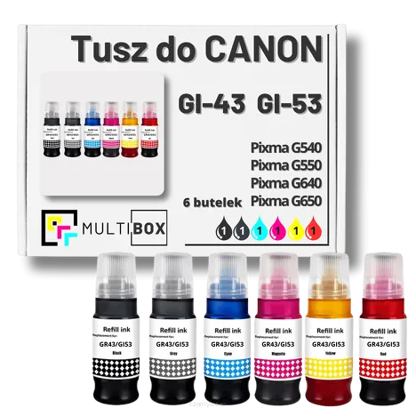 6-PAK Multibox Tusz do CANON GI43 GI53 black / grey / cyan / magenta / yellow / red zamiennik