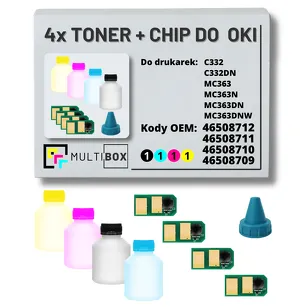 4-pak zestaw tonery + chipy do OKI C332 MC363 3,5K/3x3,0K Multibox