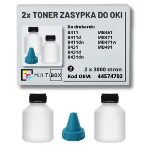 2-PAK Multibox Tonery zasypki do OKI B411 B431 MB461 MB471 MB491 MB491 44574702 2x3,0K