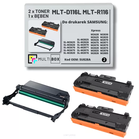 2x Toner + 1x Bęben do SAMSUNG M2625 MLTD116L MLTR116 SU828A 3K/9K 3-pak Multibox Zamiennik