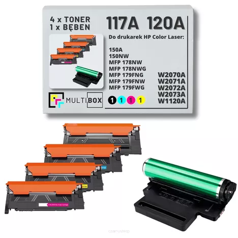4x Toner + 1x Bęben do HP 117A 120A W1120A Color Laser 150 178 179 1.0K/0.7K/16.0K CMYK 5-pak Multibox zamiennik