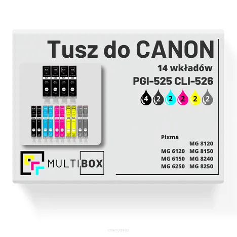 14-PAK Multibox Tusz do CANON PGI525 CLI526  black pigment / black / cyan / magenta / yellow / grey zamiennik