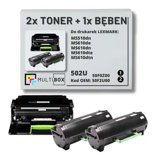 3-PAK Multibox 2x Toner + 1x Bęben do LEXMARK MS510 MS610 502U 50F2U00 50F0Z00 2x20.0K/60.0K zamiennik