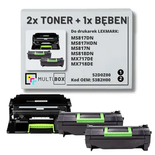 3-PAK Multibox 2x Toner + 1x Bęben do LEXMARK MS817 MS818 53B2H00 52D0Z00 2x25.0K/100.0K zamiennik