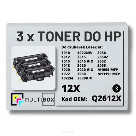 3-PAK Multibox Toner do HP Q2612X 12X 1010 1012 Zamiennik