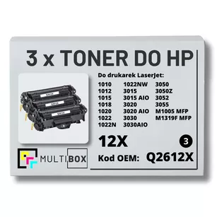 Toner do HP Q2612X 12X 1010 1012 3-pak Zamiennik Multibox