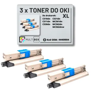 3-PAK Multibox Toner do OKI C510 C511 MC562 44469804 XL black zamiennik