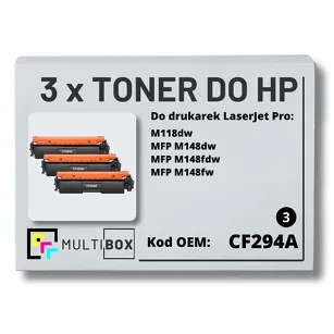 3-PAK Multibox Toner do HP CF294A 94A M118 M148 Zamiennik