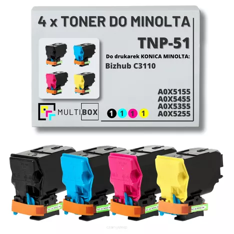 4-pak Toner do KONICA MINOLTA TNP51 A0X5155 A0X5455 A0X5355 A0X5255 BIZHUB C3110 4x5.0K CMYK Multibox zamiennik