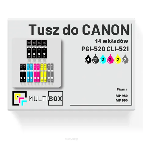 14-PAK Multibox Tusz do CANON PGI520 CLI521  black pigment / black / cyan / magenta / yellow / grey zamiennik