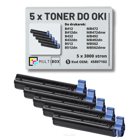 5-PAK Multibox Toner do OKI B412 B432 B512 MB472 MB492 MB562 45807102 zamiennik