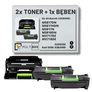 3-PAK Multibox 2x Toner + 1x Bęben do LEXMARK MX717 MX718 63B2H00 52D0Z00 2x25.0K/100.0K zamiennik