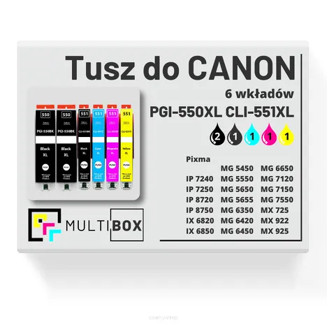 6-PAK Multibox tusz do CANON PGI550XL CLI551XL black pigment / black / cyan / magenta / yellow zamiennik