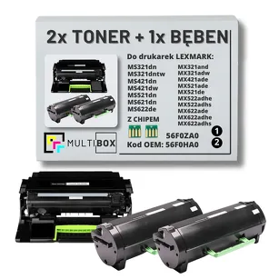 3-PAK Multibox 2x Toner + 1x Bęben do LEXMARK MS321 MS421 MS521 MS621 MX321 MX421 MX521 56F0HA0 56F0ZA0 2x15.0K/60.0K zamiennik