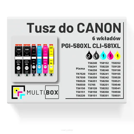 6-PAK Multibox tusz do CANON PGI580XL CLI581XL black pigment / black / cyan / magenta / yellow zamiennik