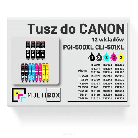 12-PAK Multibox Tusz do CANON PGI580XL CLI581XL black pigment / black / cyan / magenta / yellow zamiennik