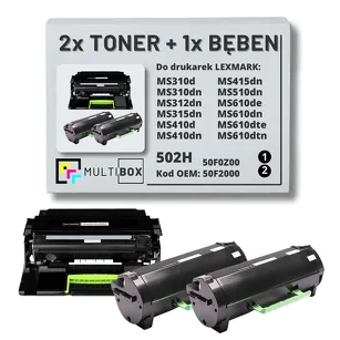 3-PAK Multibox 2x Toner + 1x Bęben do LEXMARK MS310 MS410 MS510 502H 50F2H00 50F0Z00 2x5.0K/60.0K zamiennik