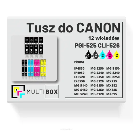 12-PAK Multibox Tusz do CANON PGI525 CLI526 black pigment / black / cyan / magenta / yellow zamiennik