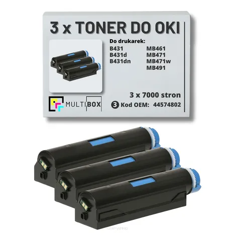 3-PAK Multibox Toner do OKI B431 MB461 MB471 MB491 44574802  zamiennik