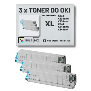 3-PAK Multibox Toner do OKI C834 C844 46861308 XL black zamiennik