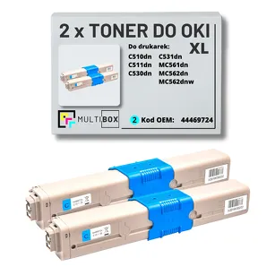 2-PAK Multibox Toner do OKI C510 C511 MC562 44469724 XL cyan zamiennik