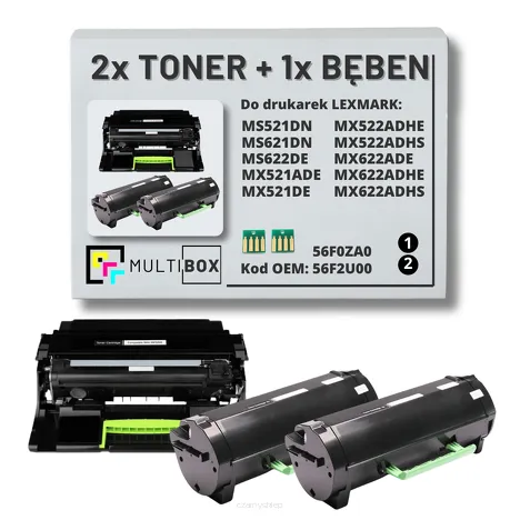 3-PAK Multibox 2x Toner + 1x Bęben do LEXMARK MS521 MS621 MS622 MX521 MX522 MX622 56F2U00 56F0ZA0 2x25.0K/60.0K zamiennik