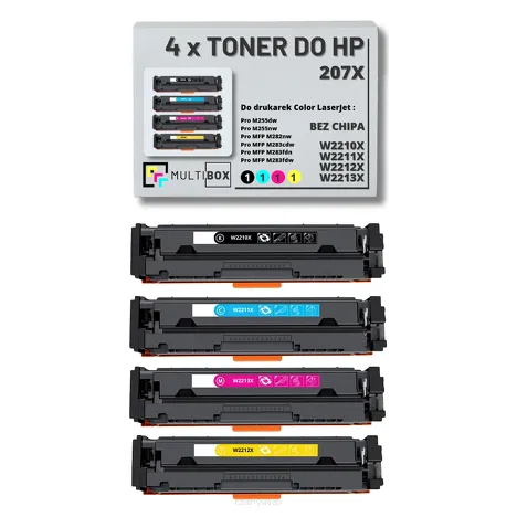 4-PAK Multibox Toner do HP 207X CMYK W2210X W2211X W2212X W2213X zamiennik BEZ CHIPA
