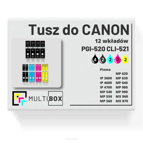 12-PAK Multibox Tusz do CANON PGI520 CLI521 black pigment / black / cyan / magenta / yellow zamiennik