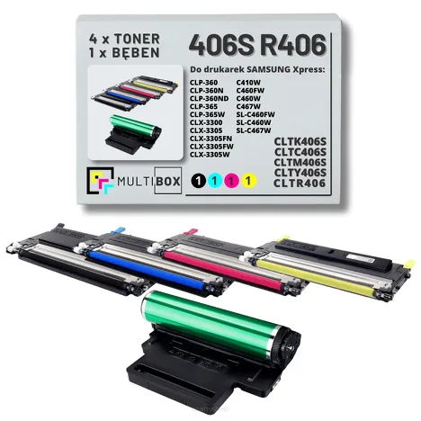 5-PAK Multibox 4x Toner + 1x Bęben do SAMSUNG 406S CLTR406 CLP360 CLX3305 Xpress C410 1.5K/1K/16K CMYK zamiennik