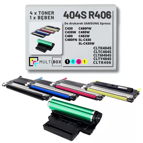 4x Toner + 1x Bęben do SAMSUNG 404S CLTR406 Xpress C430 C480 C482 1.5K/1K/16K CMYK 5-pak Multibox zamiennik