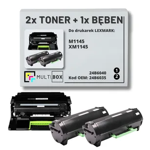 3-PAK Multibox 2x Toner + 1x Bęben do LEXMARK M1145 XM1145 24B6035 24B6040 2x16.0K/60.0K zamiennik