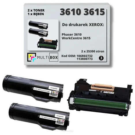 3-PAK Multibox 2x Toner + 1x Bęben do XEROX 3610 3615 106R02732 113R00773 2x25.3K/85.0K zamiennik