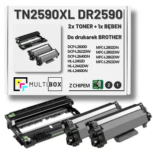 2x Toner do BROTHER TN2590XL + 1x Bęben DR2590 3-pak Multibox zamiennik Z CHIPEM