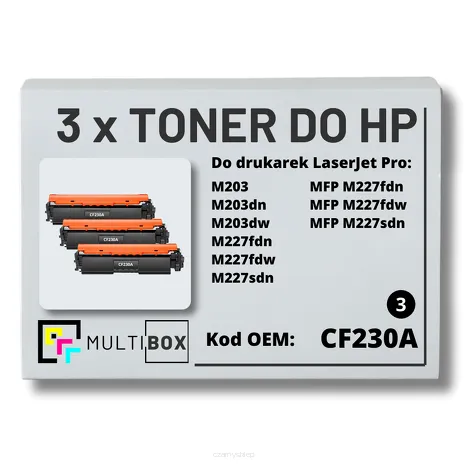 3-PAK Multibox Toner do HP CF230A 30A M203 M227 Zamiennik