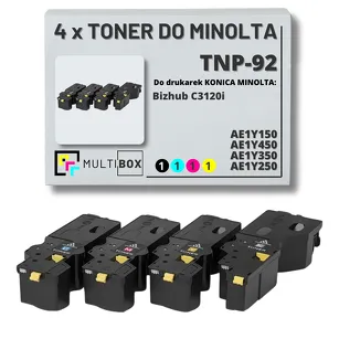 4-pak Toner do KONICA MINOLTA TNP-92 AE1Y150 AE1Y450 AE1Y350 AE1Y250 BIZHUB C3120i 6.0K/3x4.0K CMYK Multibox zamiennik