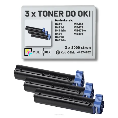 3-PAK Multibox Toner do OKI B411 B431 MB461 MB471 MB491 44574702  zamiennik