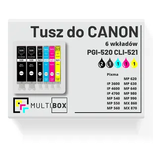 6-PAK Multibox tusz do CANON PGI520 CLI521 black pigment / black / cyan / magenta / yellow zamiennik