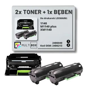 3-PAK Multibox 2x Toner + 1x Bęben do LEXMARK M1140 XM1140 24B6213 24B6040 2x10.0K/60.0K zamiennik