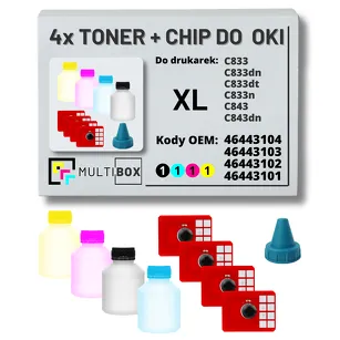 4-PAK Multibox Tonery + chipy do OKI C833 C843 XL 4x10,0K